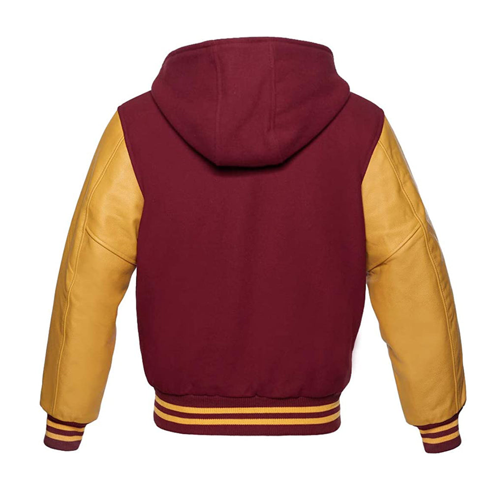 Modren Hoodie Varsity Jacket With Leather Sleeves