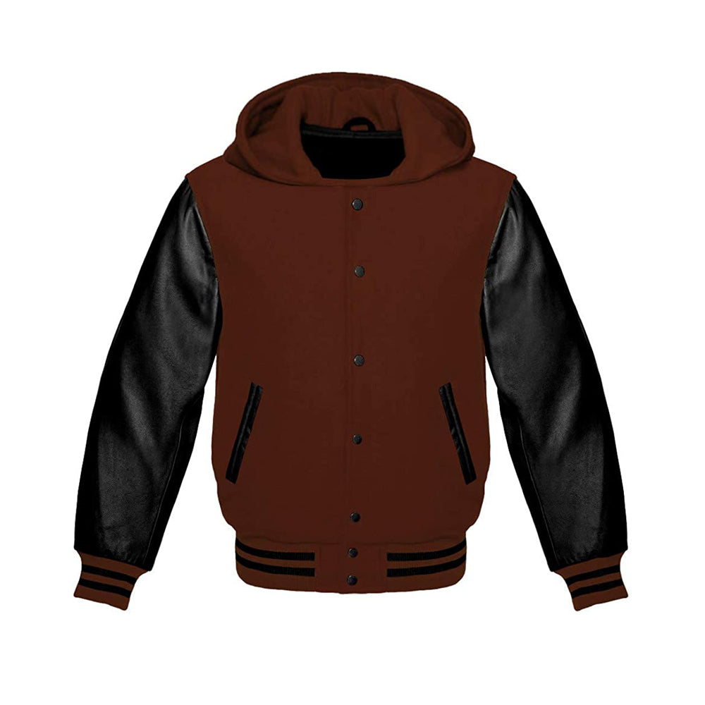 Modren Hoodie Varsity Jacket With Leather Sleeves