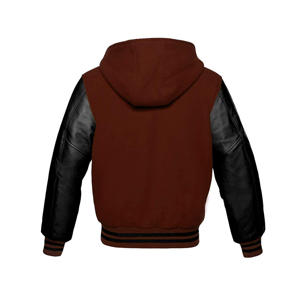 Modren Hoodie Varsity Jacket With Leather Sleeves