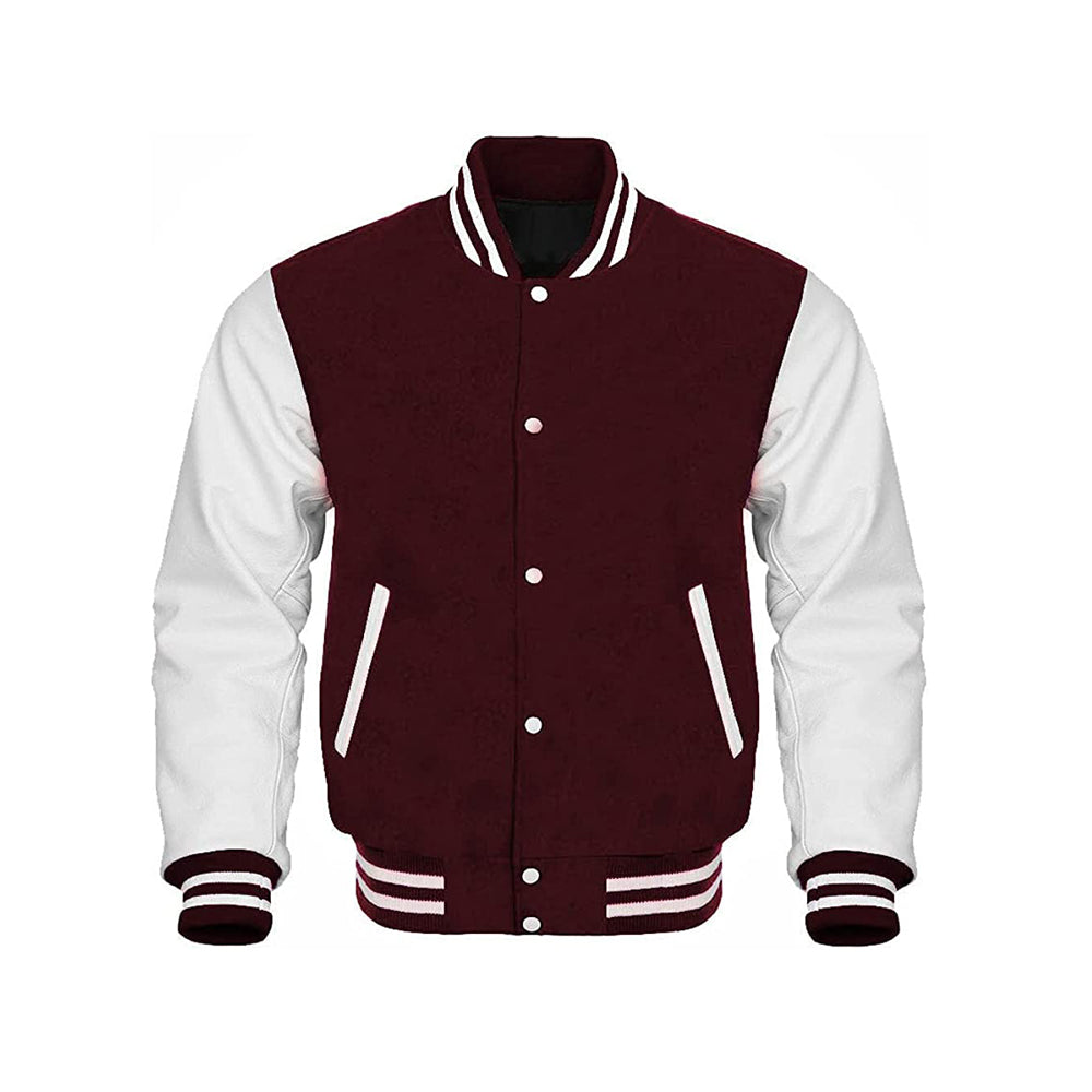 Minimalist Varsity Jacket With Leather Sleeves