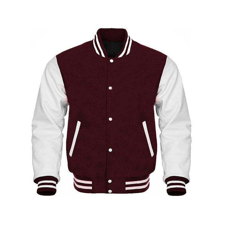 Minimalist Varsity Jacket With Leather Sleeves