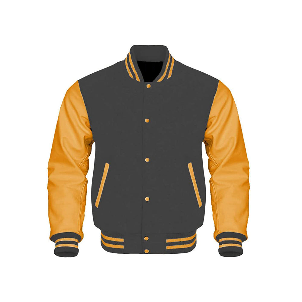Urban Varsity Jacket With Leather Trim Sleeves