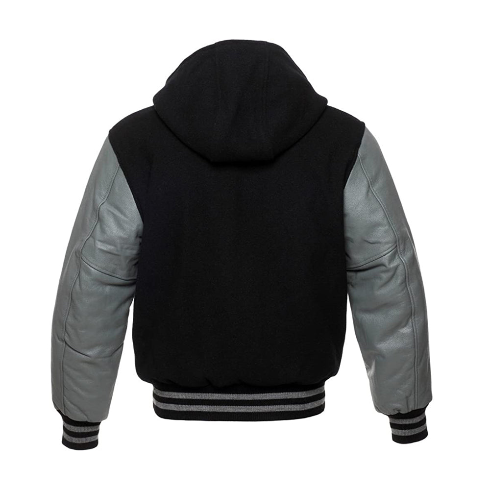 Modren Hoodie Varsity Jacket With Leather Sleeves