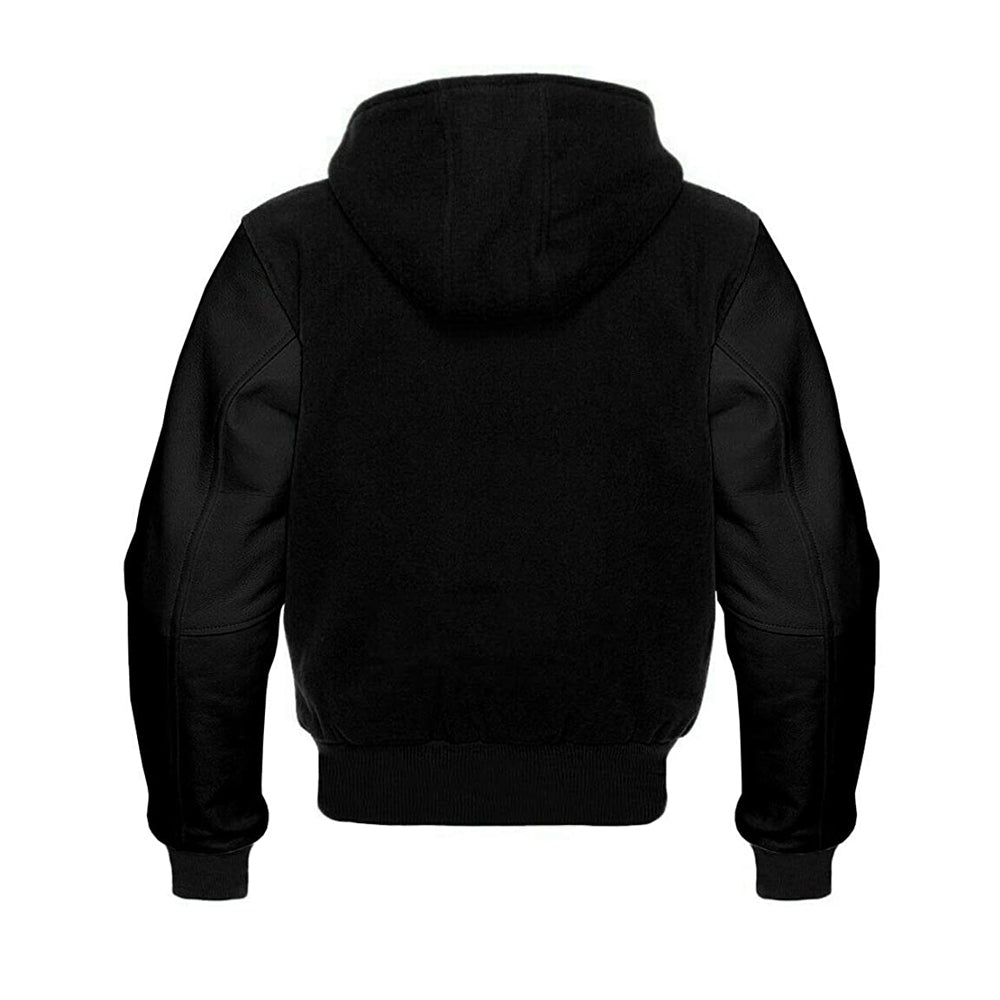 Modren Hoodie Varsity Jacket With Leather Sleeves