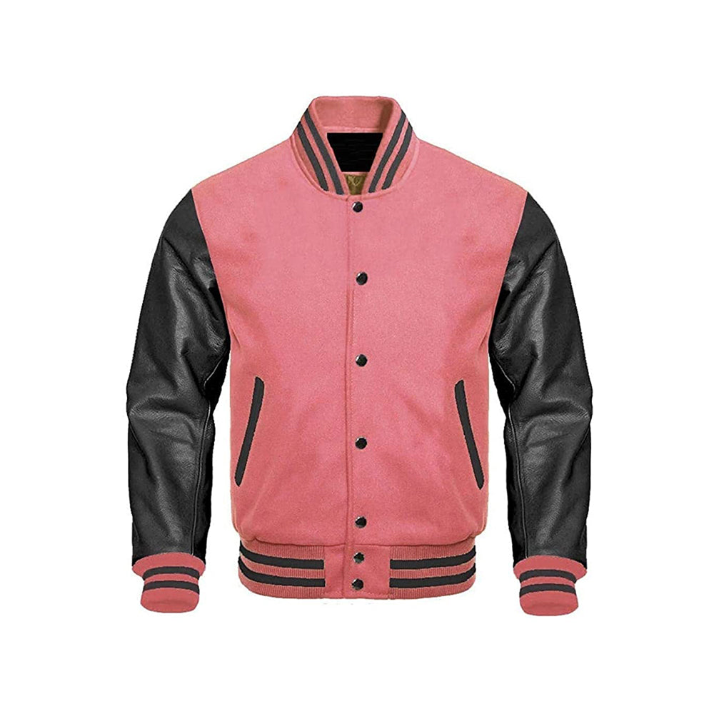 Modern Athletic Varsity Jacket With Leather Sleeves
