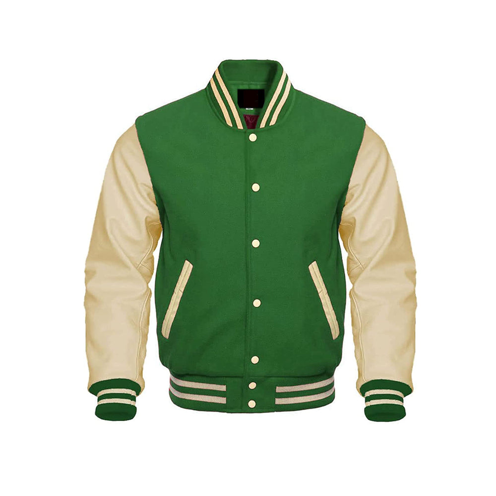 Smooth Leather Sleeve Varsity Jacket