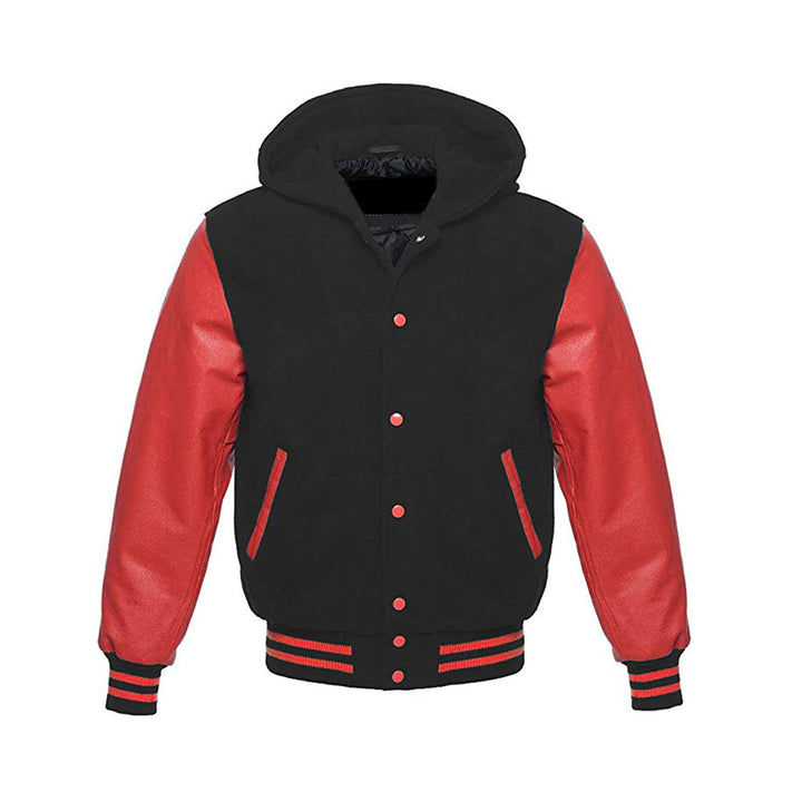 Modren Hoodie Varsity Jacket With Leather Sleeves