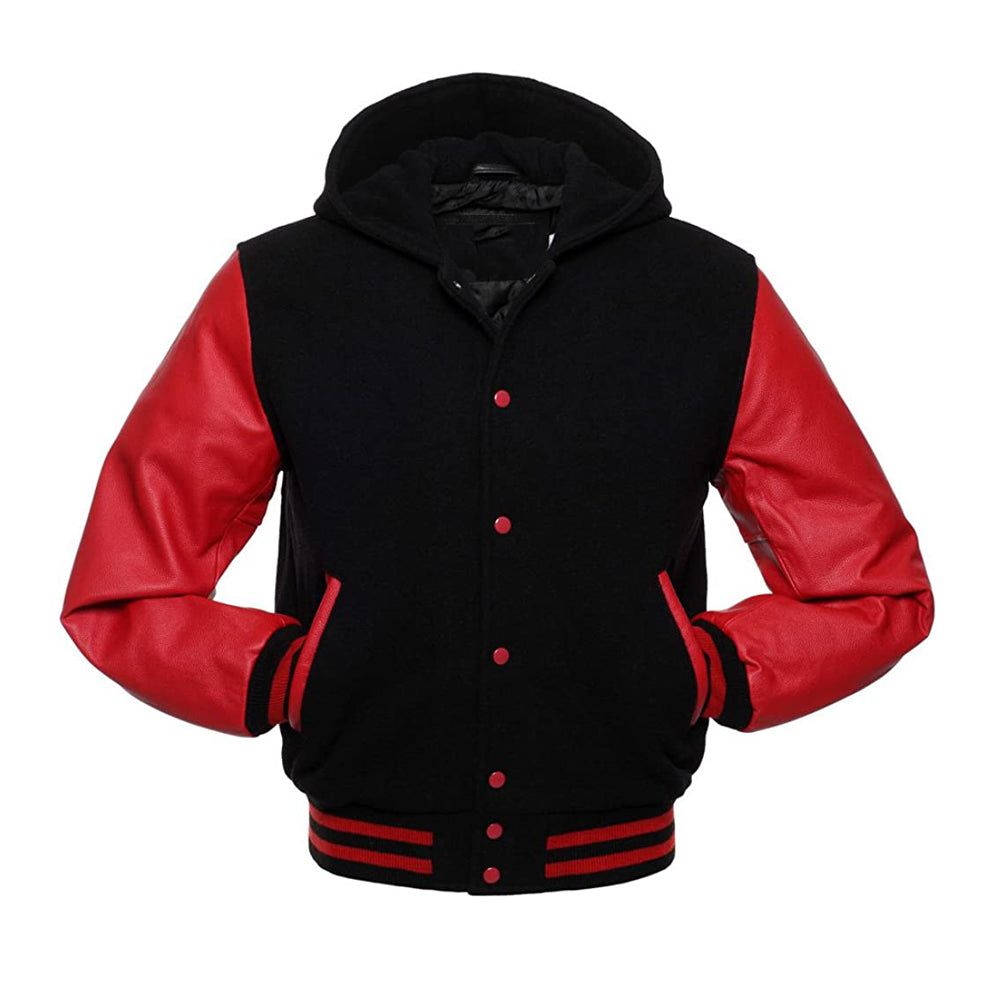 Modren Hoodie Varsity Jacket With Leather Sleeves