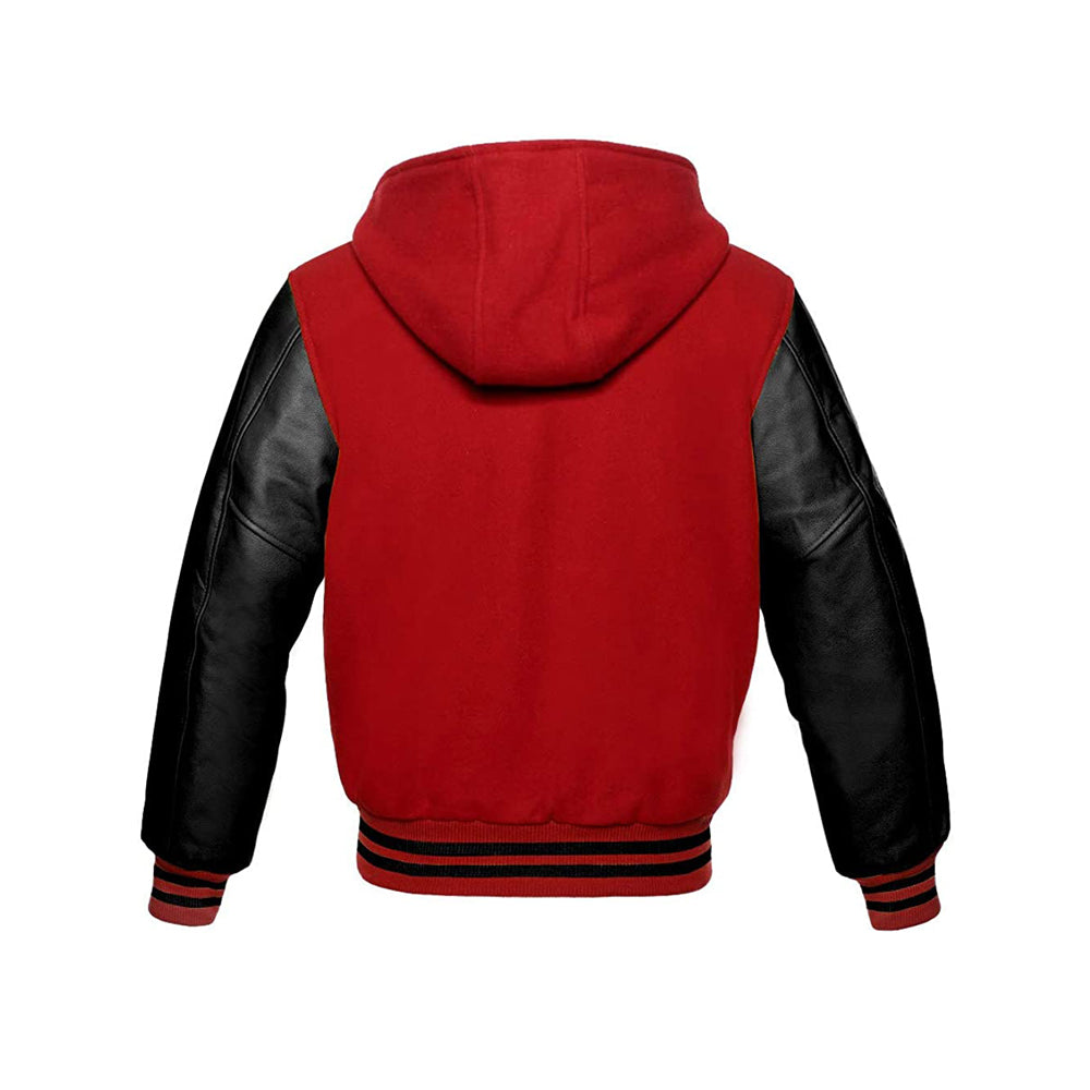 Modren Hoodie Varsity Jacket With Leather Sleeves
