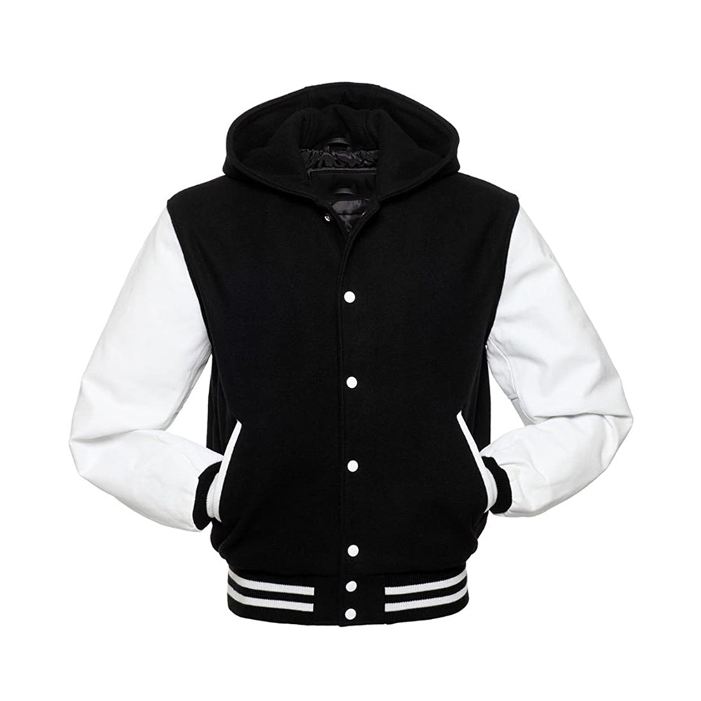 Modren Hoodie Varsity Jacket With Leather Sleeves