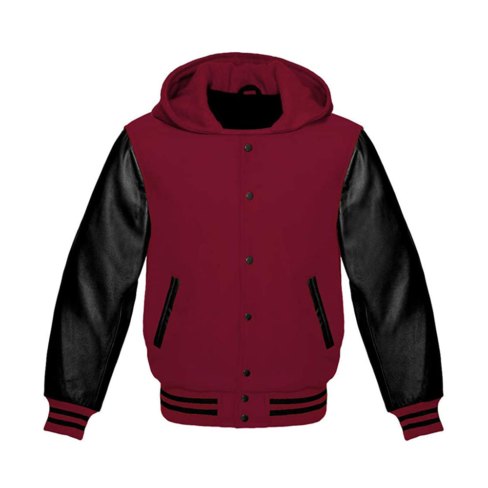 Modren Hoodie Varsity Jacket With Leather Sleeves