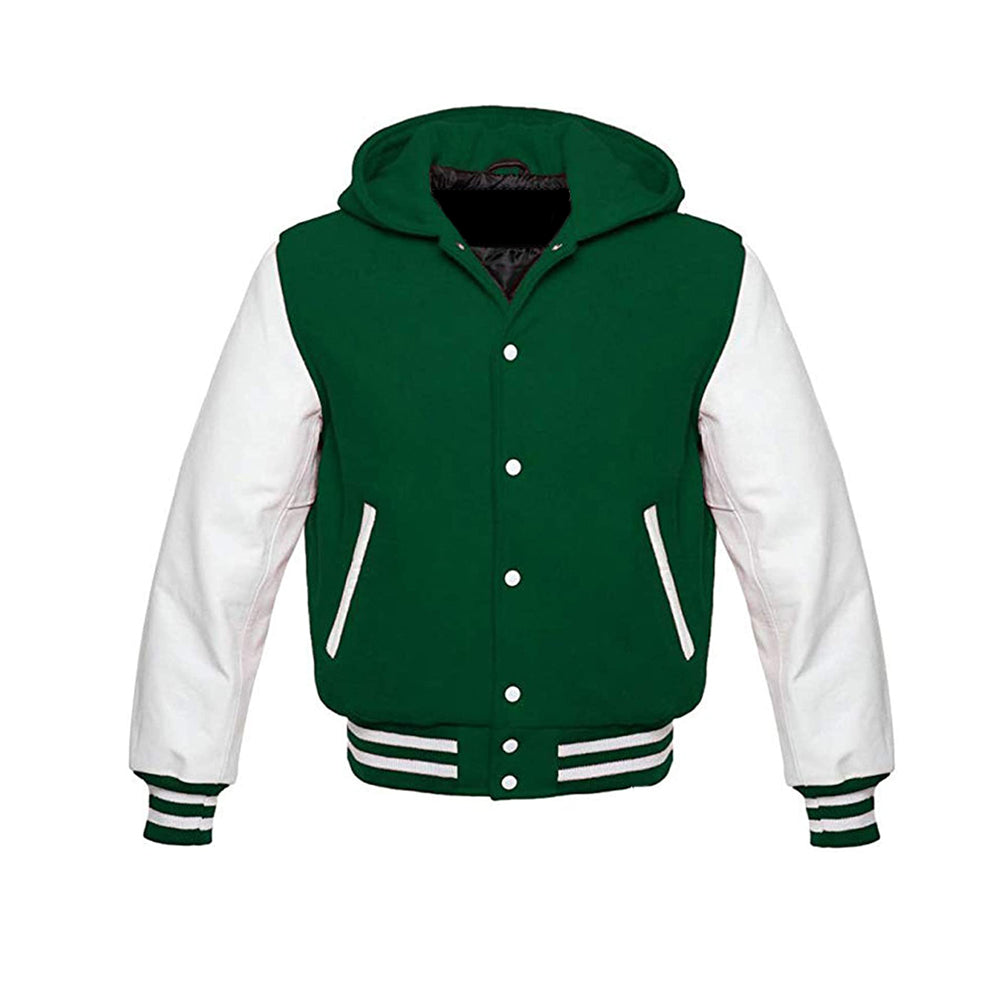 Modren Hoodie Varsity Jacket With Leather Sleeves