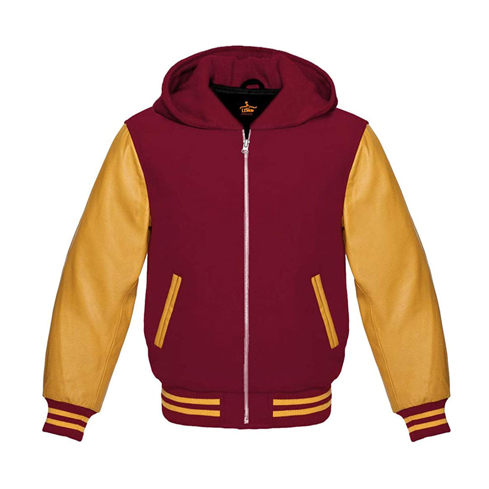 Modren Hoodie Varsity Jacket With Leather Sleeves
