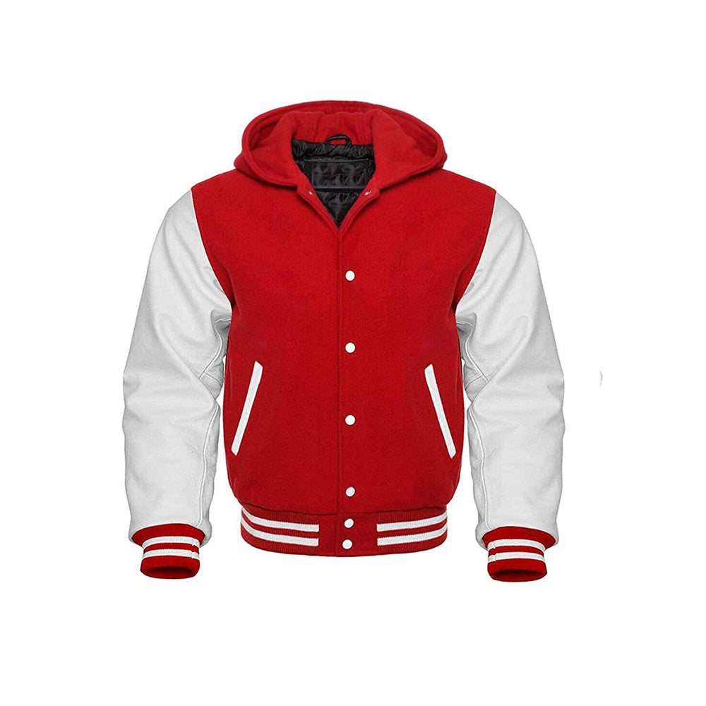 Modren Hoodie Varsity Jacket With Leather Sleeves