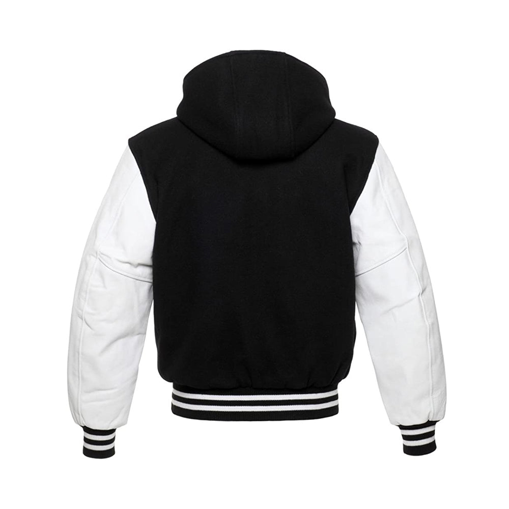 Modren Hoodie Varsity Jacket With Leather Sleeves