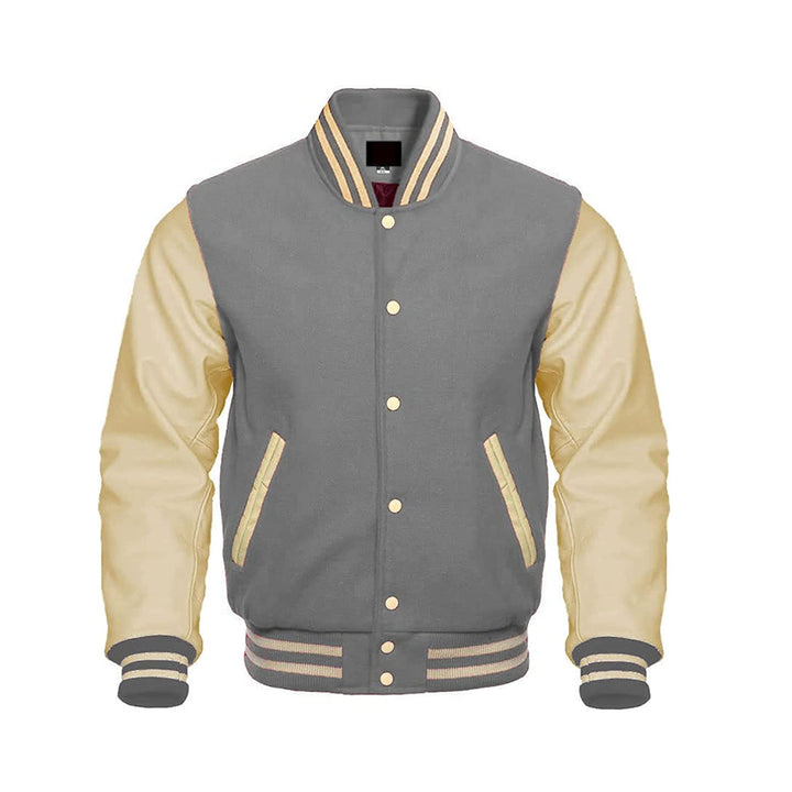 Classic Fit Varsity Jacket With Leather Sleeves