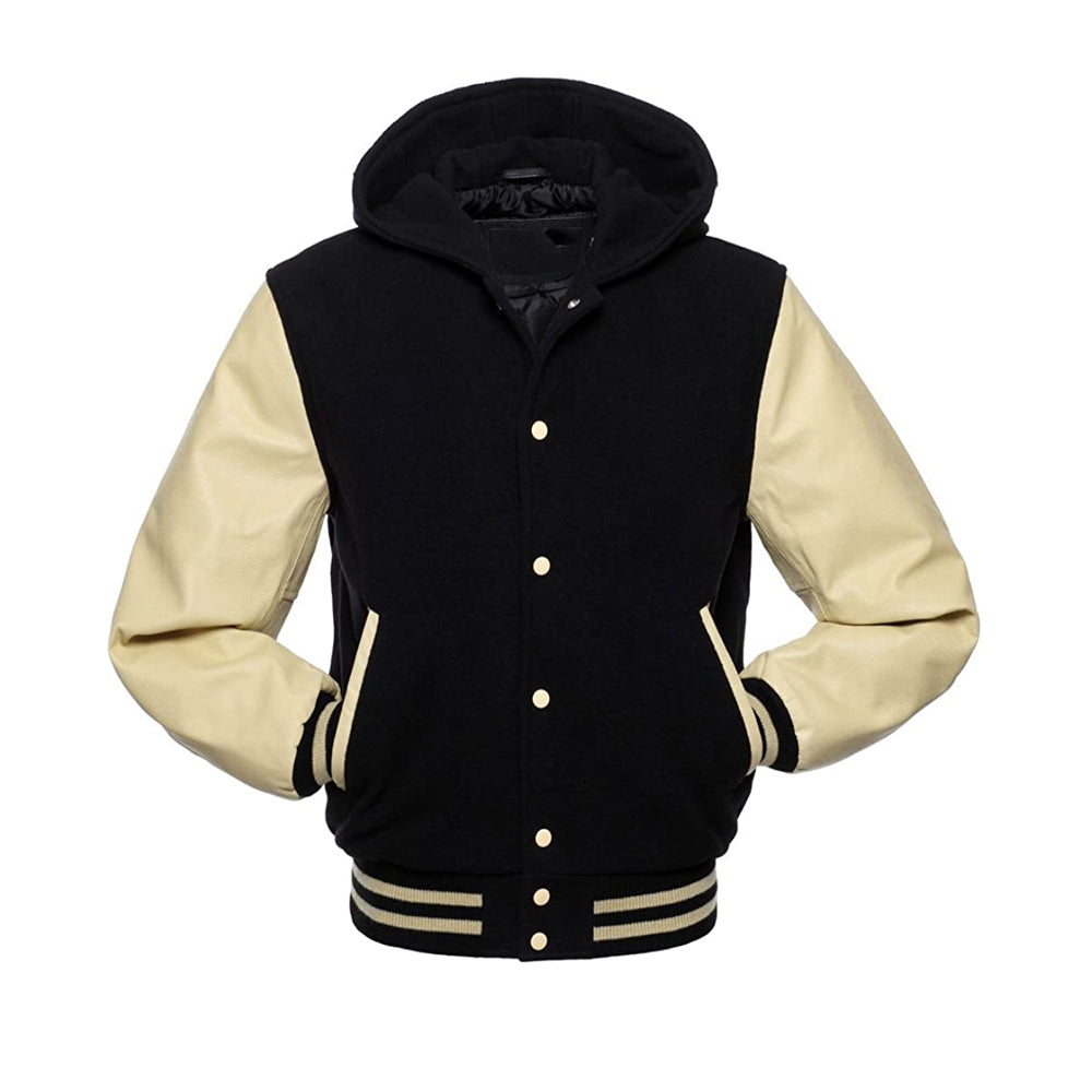 Modren Hoodie Varsity Jacket With Leather Sleeves