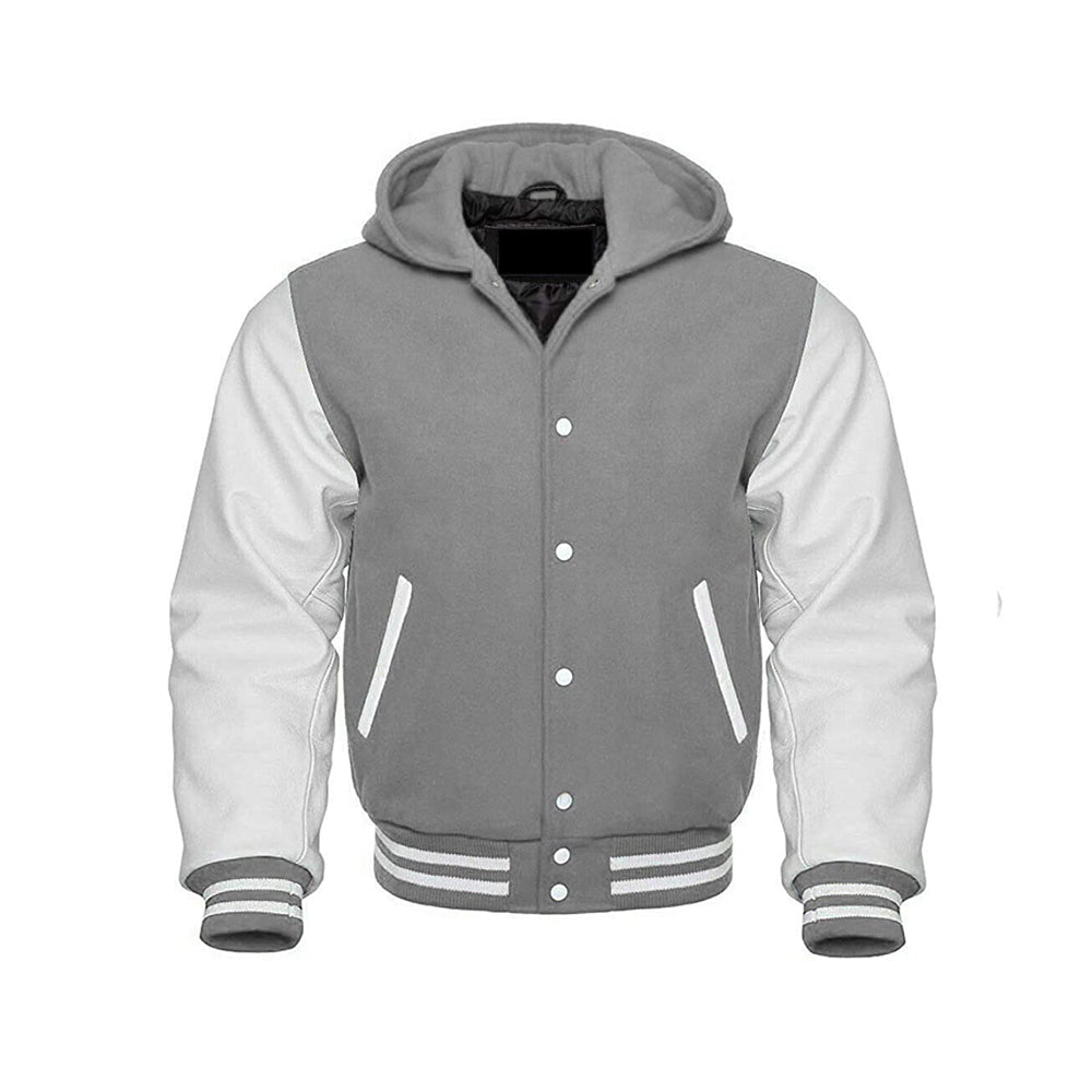 Modren Hoodie Varsity Jacket With Leather Sleeves