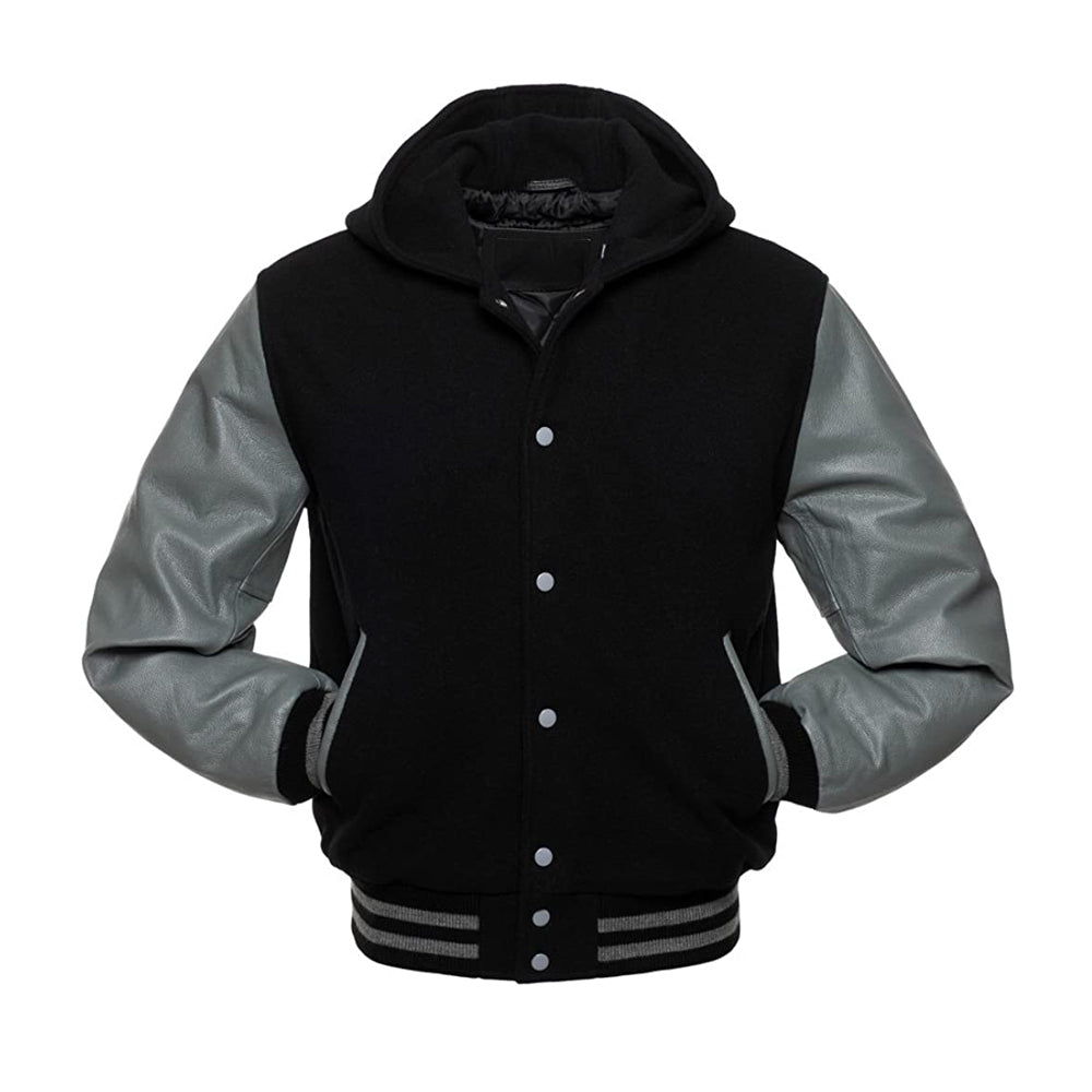 Modren Hoodie Varsity Jacket With Leather Sleeves