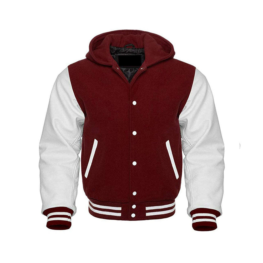 Modren Hoodie Varsity Jacket With Leather Sleeves