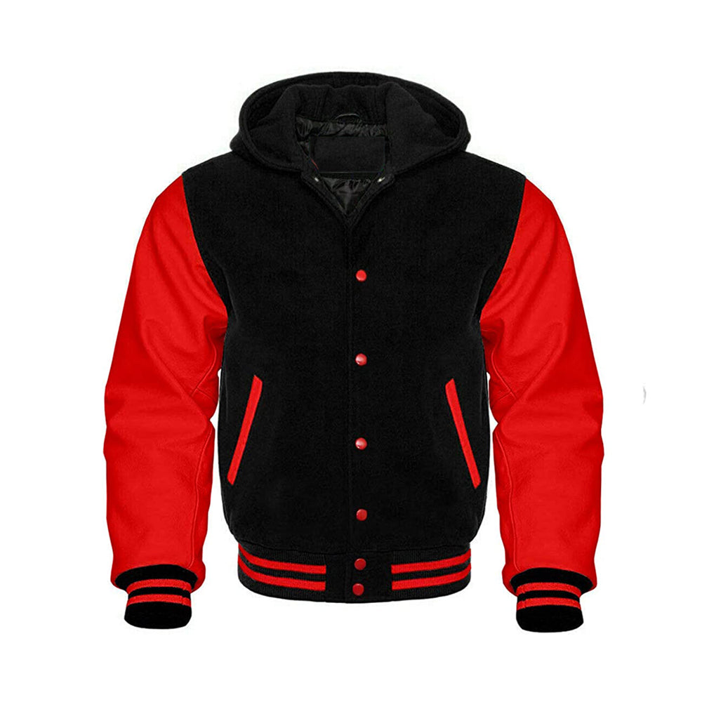 Modren Hoodie Varsity Jacket With Leather Sleeves