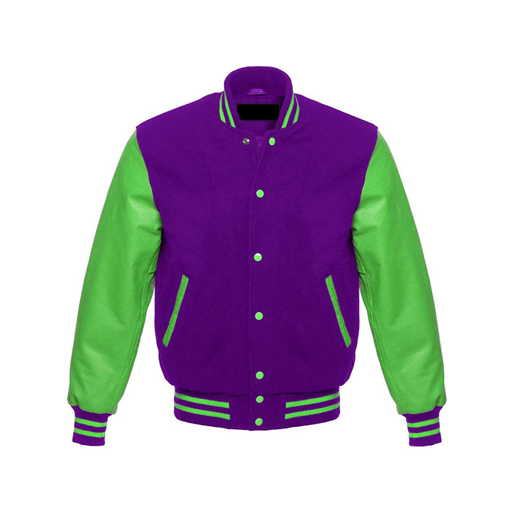 Lightweight Wool Varsity Jacket With Leather Trim
