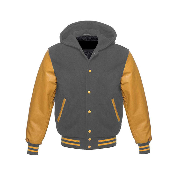 Modren Hoodie Varsity Jacket With Leather Sleeves