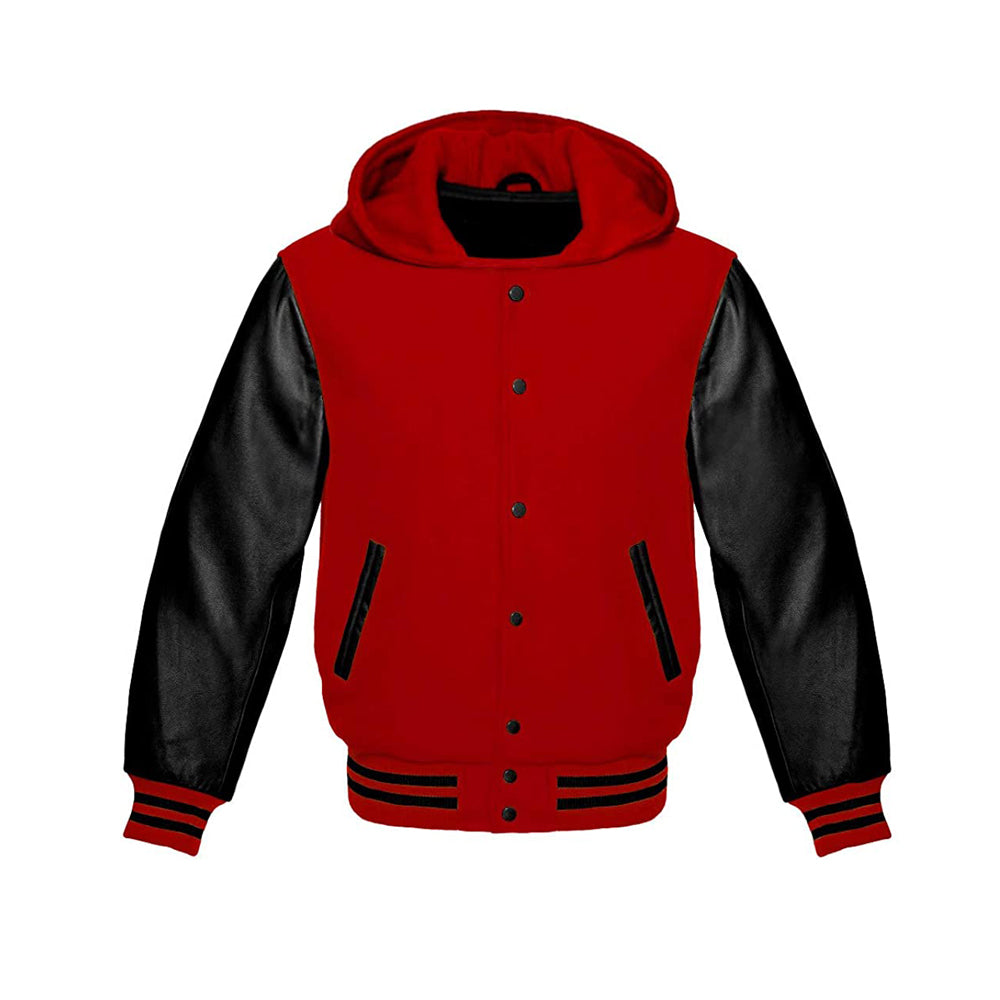 Modren Hoodie Varsity Jacket With Leather Sleeves
