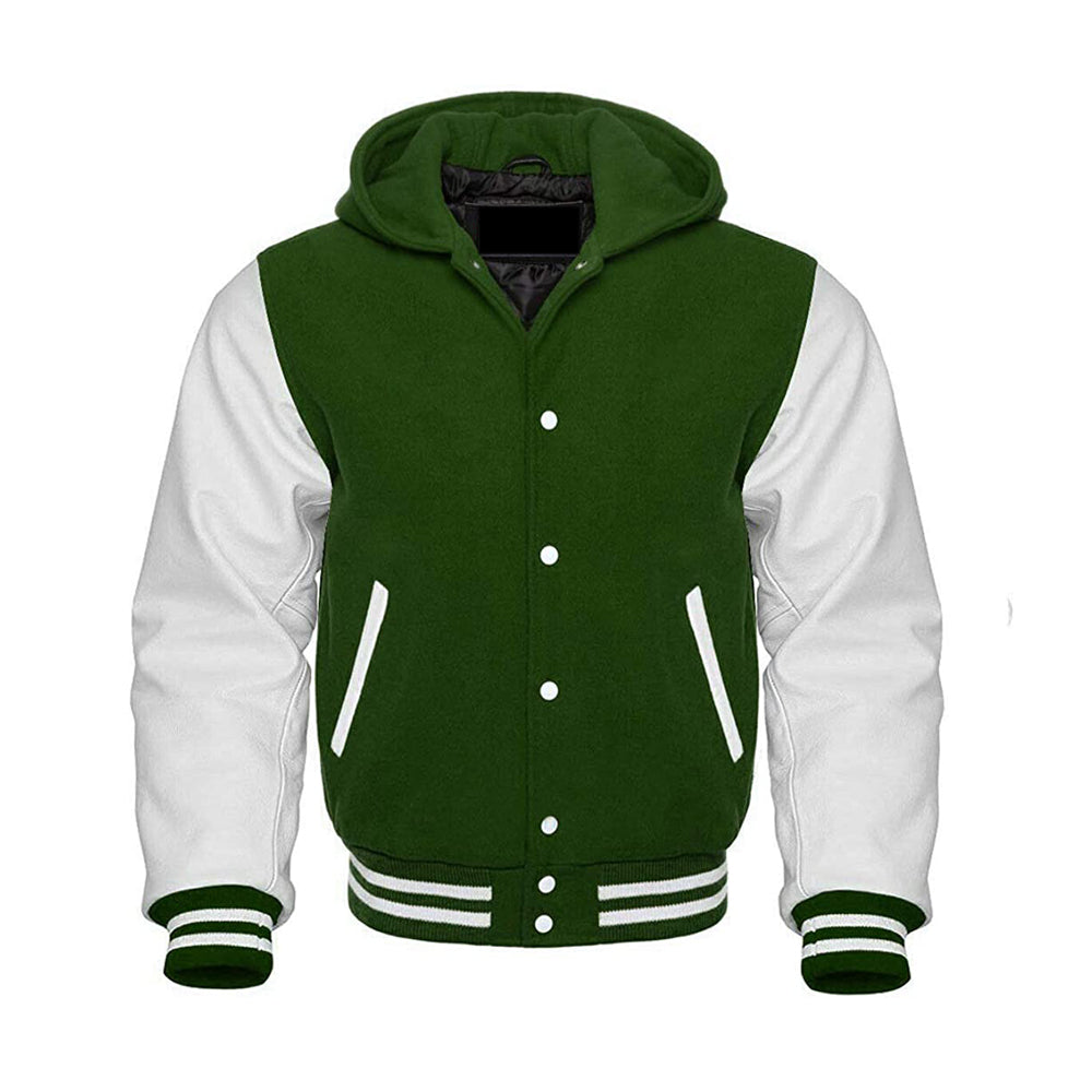 Modren Hoodie Varsity Jacket With Leather Sleeves