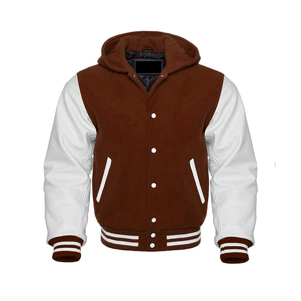 Modren Hoodie Varsity Jacket With Leather Sleeves