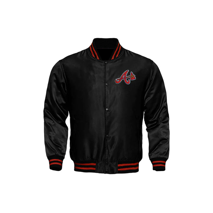 Classic Satin Varsity Full-Snap Jacket – Black
