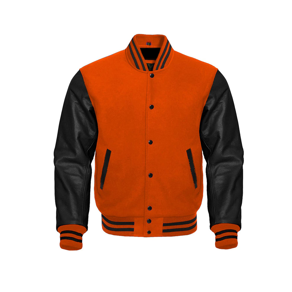Soft Wool Letterman Jacket With Leather Sleeves