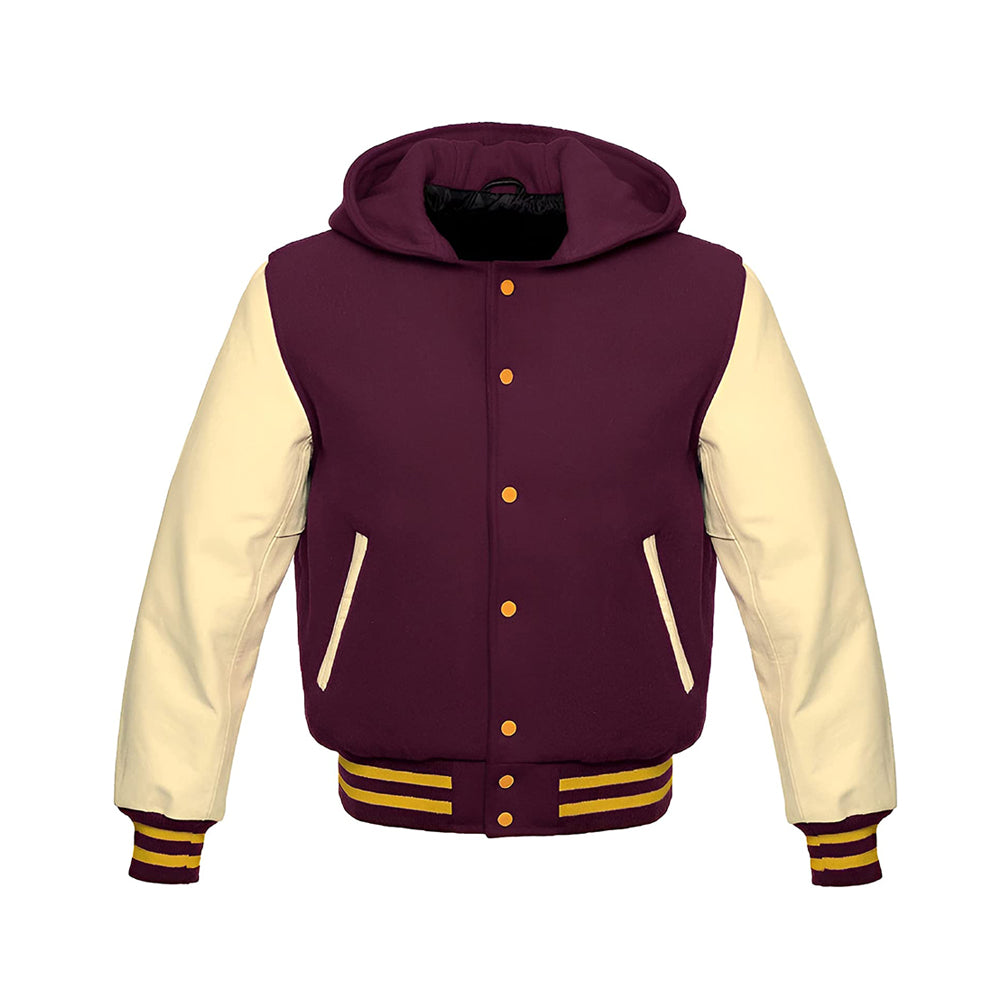 Modren Hoodie Varsity Jacket With Leather Sleeves