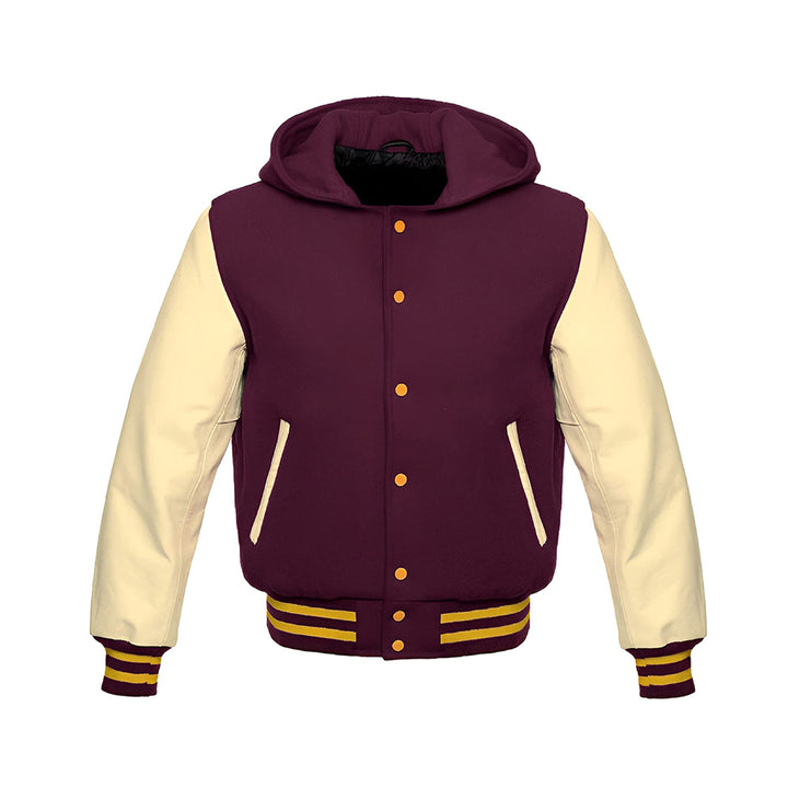 Modren Hoodie Varsity Jacket With Leather Sleeves