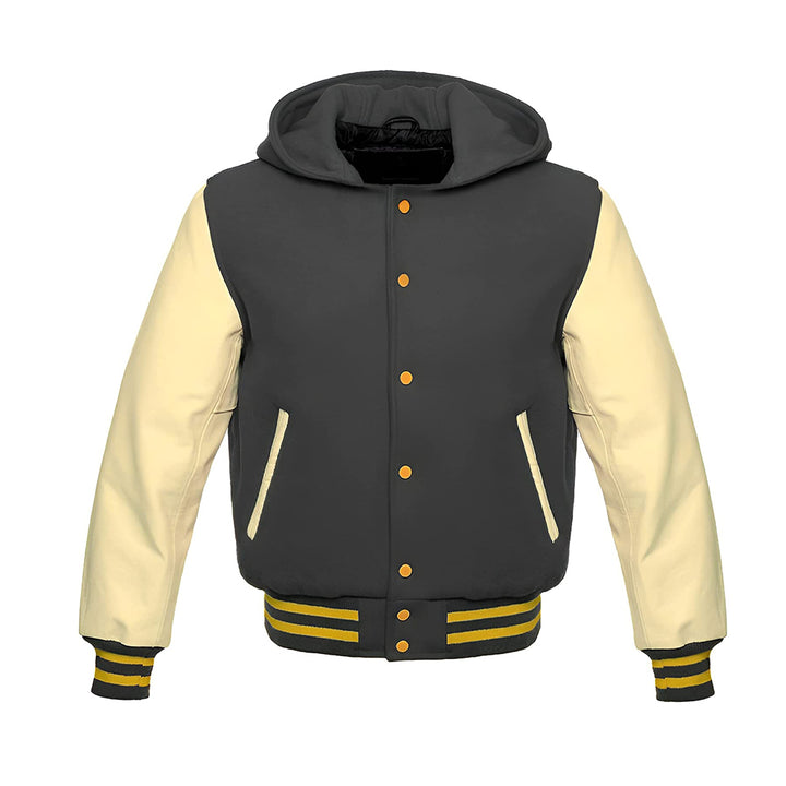 Modren Hoodie Varsity Jacket With Leather Sleeves