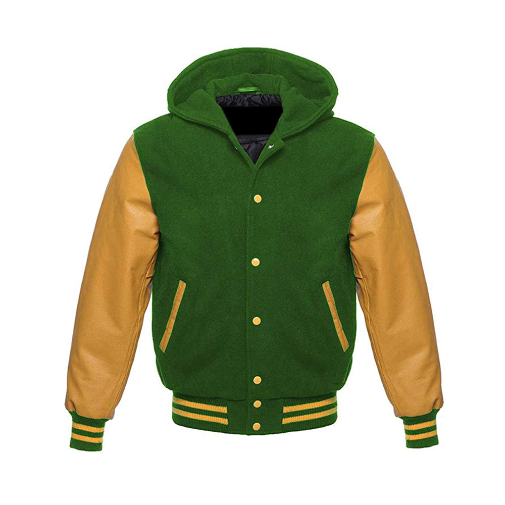 Modren Hoodie Varsity Jacket With Leather Sleeves