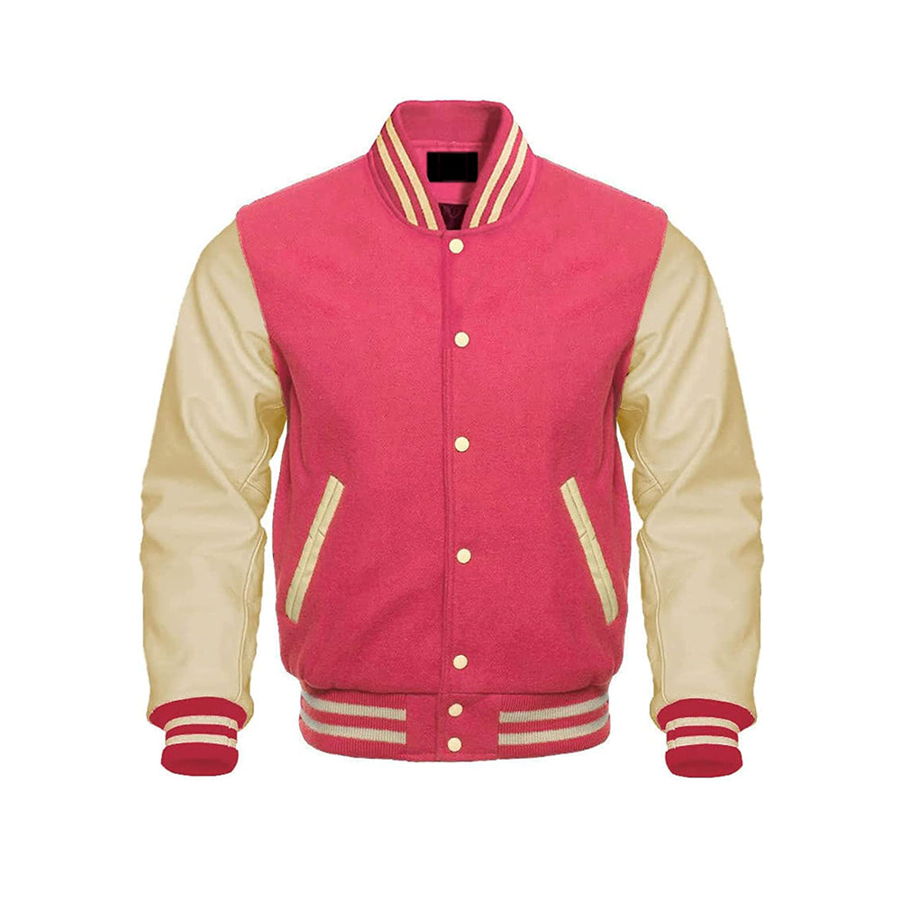 Retro College Jacket With Leather Sleeves