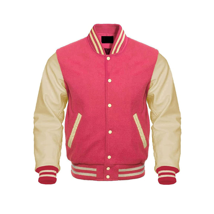 Retro College Jacket With Leather Sleeves