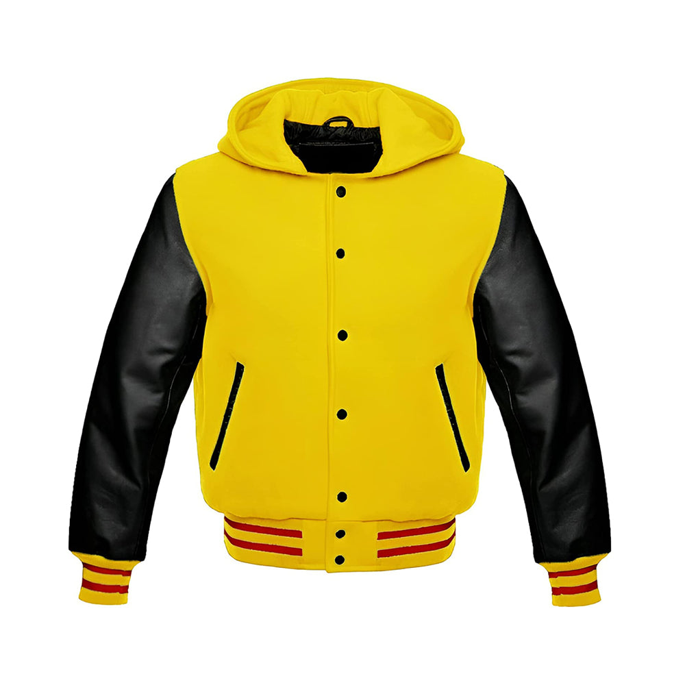 Modren Hoodie Varsity Jacket With Leather Sleeves
