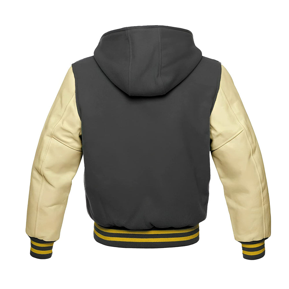 Modren Hoodie Varsity Jacket With Leather Sleeves