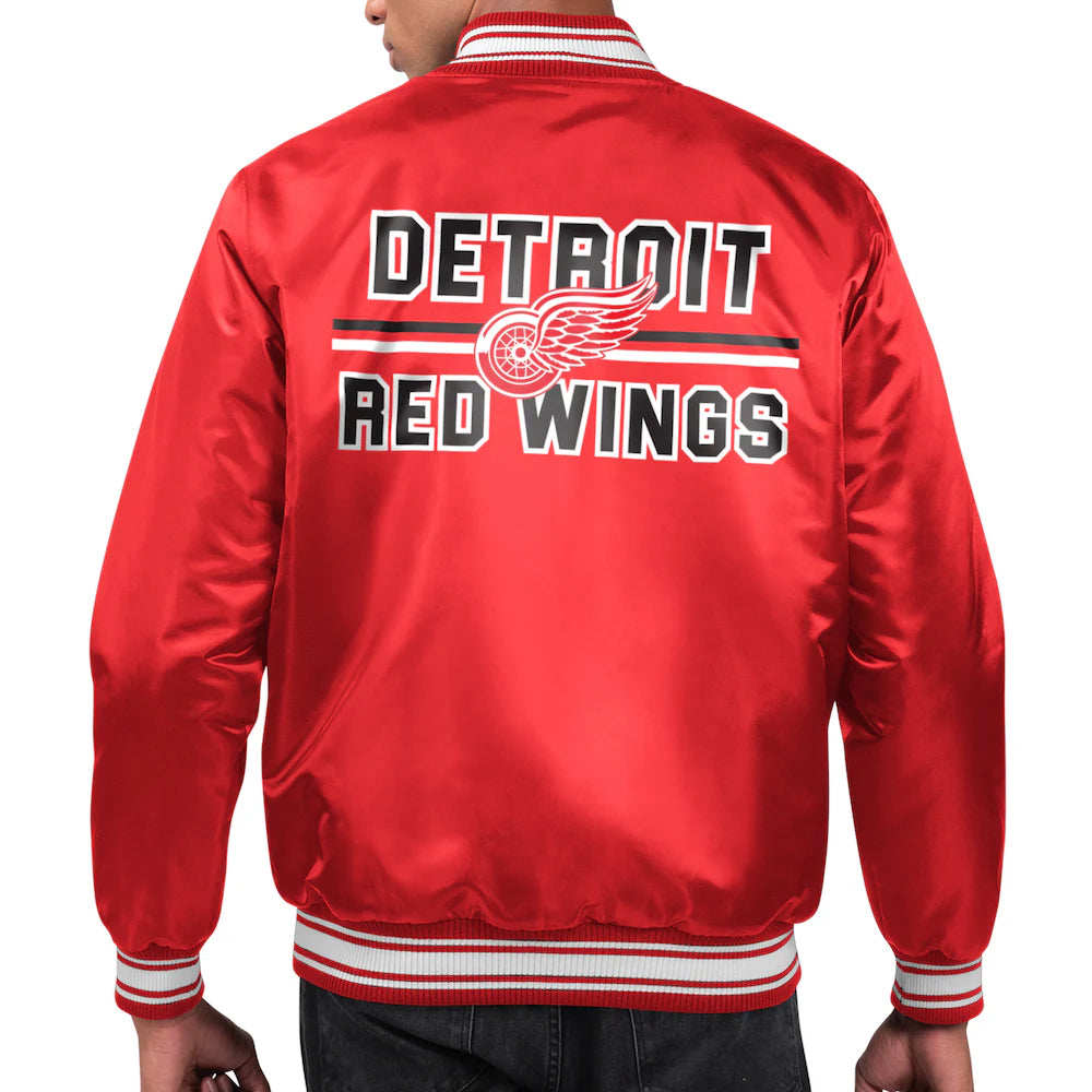 Men's Detroit Red Wings Starter Red Printed Team Logo Satin Varsity Full-Snap Jacket