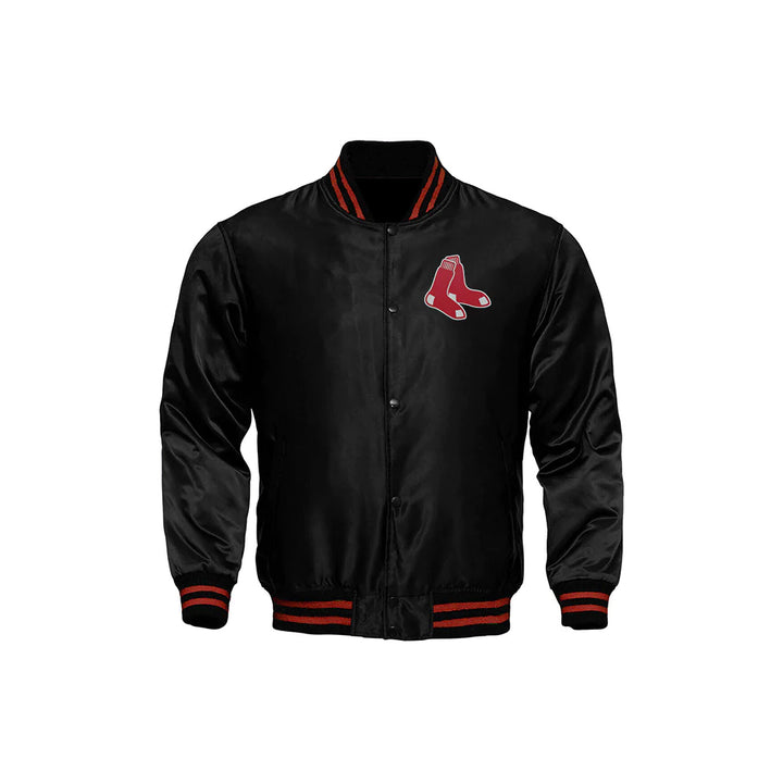 Classic Satin Varsity Full-Snap Jacket – Black