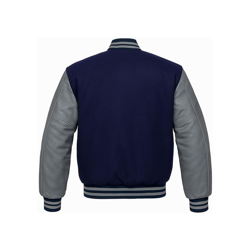 Streetwear Varsity Jacket with Full-Grain Leather Sleeves