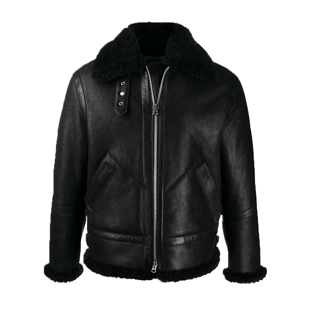 Ashley B-3 Shearling Black Leather Aviator Jacket