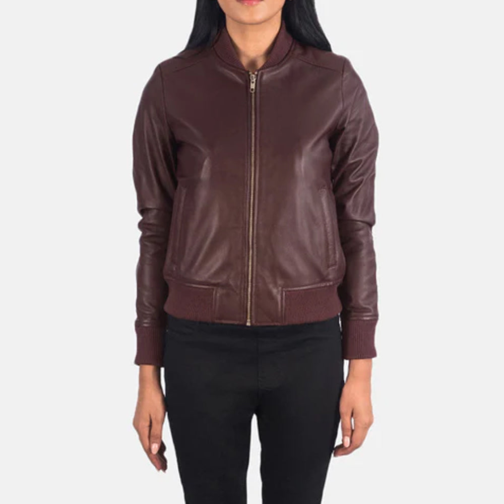 Classic Bliss Maroon Leather Bomber Jacket