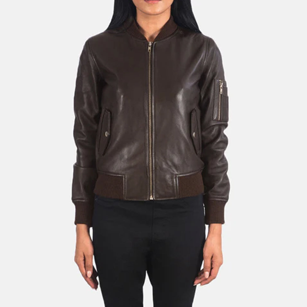 Classic Brown Leather Bomber Jacket