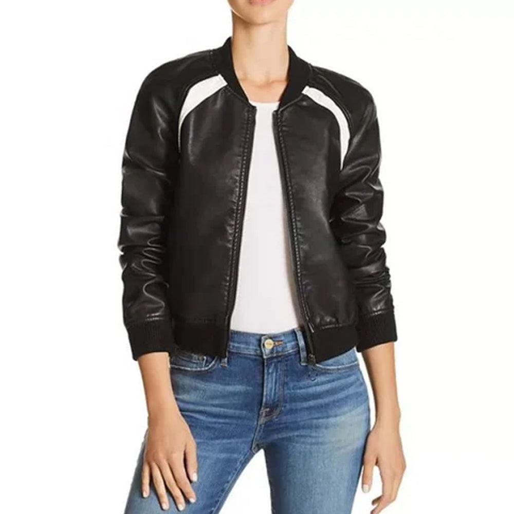 Casual Baseball Collar Black Leather Bomber Jacket