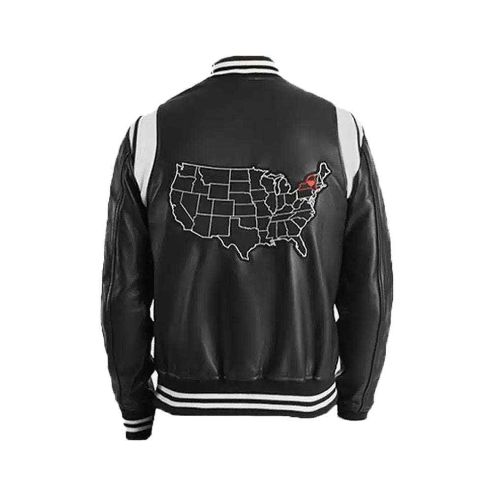 Men's New York Black Leather Varsity Jacket