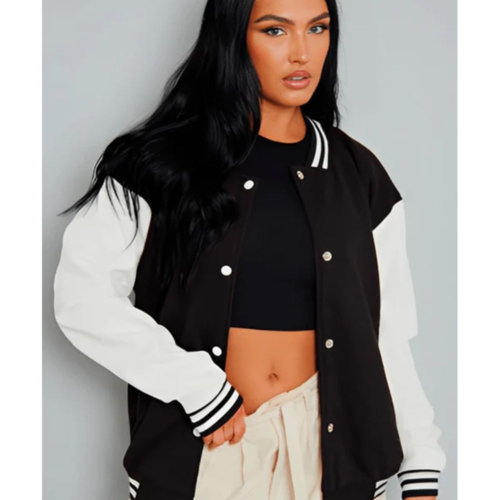 Women's Black Varsity Leather Bomber Jacket