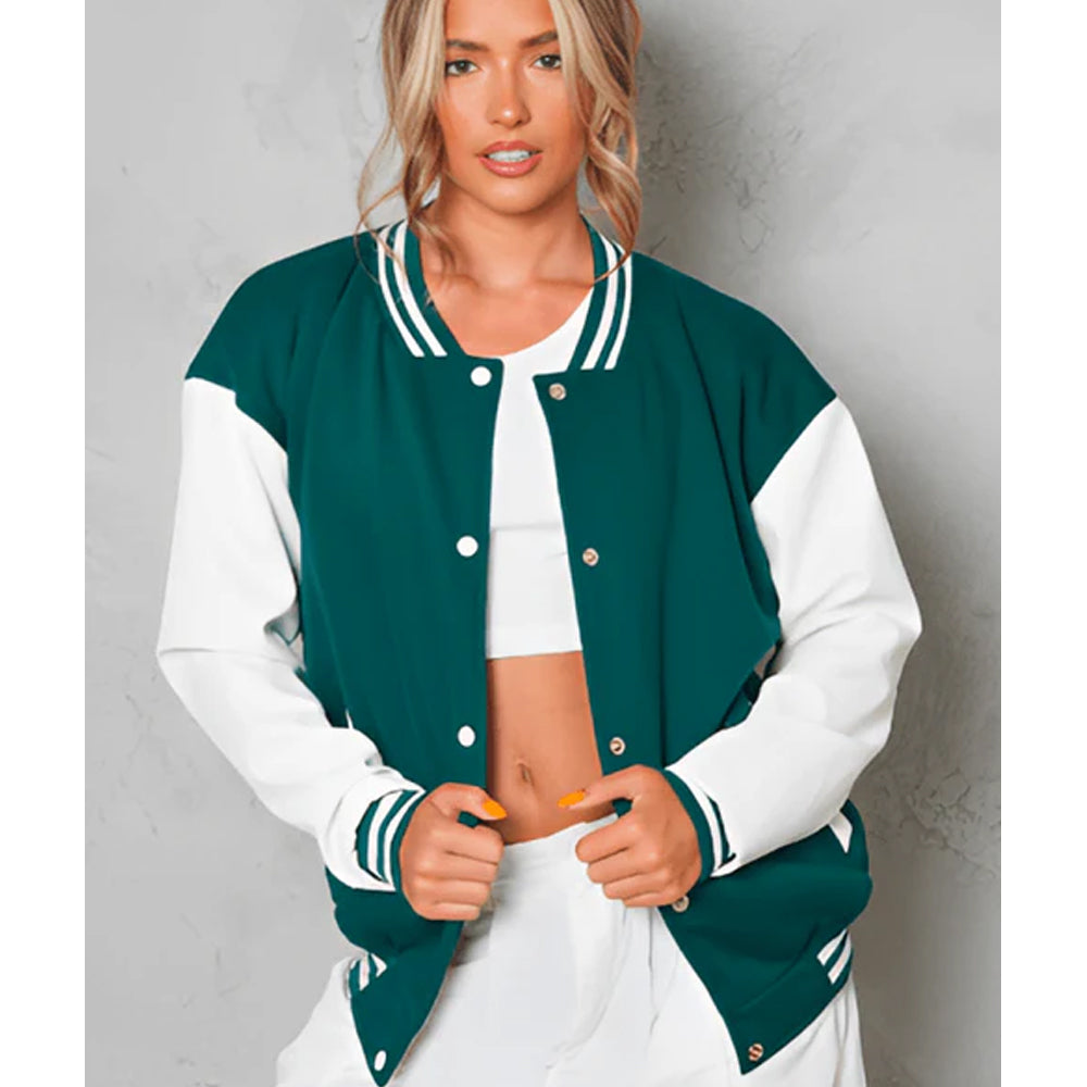 Copy of Women's Sea Green Varsity Leather Bomber Jacket